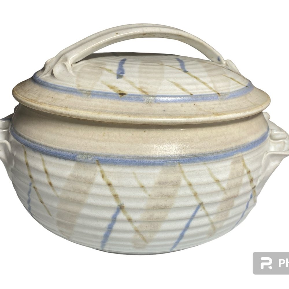Hand Thrown Glazed Painted Soup Tureen Stoneware Terracotta with Lid Pottery